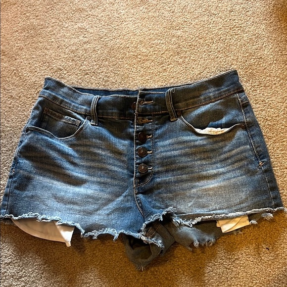 Rewash Dark Blue Jean Shorts with Frayed Hem - Picture 1 of 3